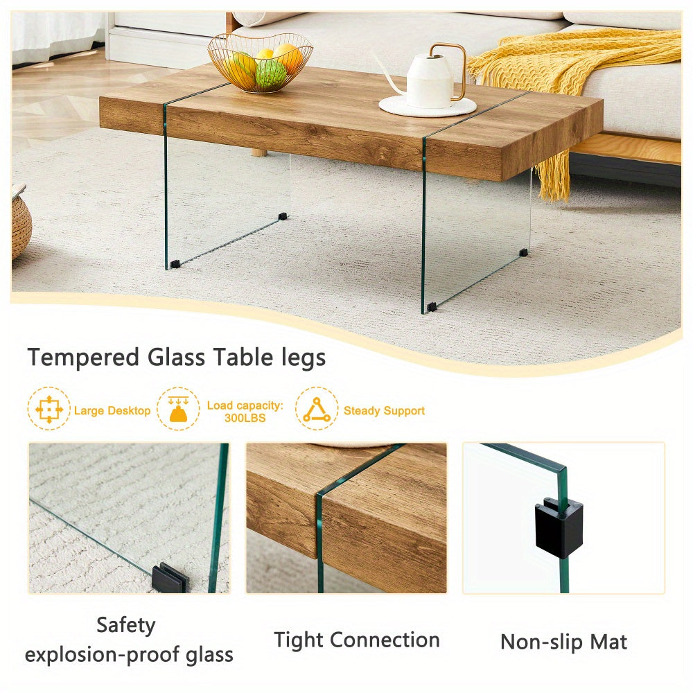 Coffee Table, Rectangle Faux Marble Coffee Table With Tempered Glass Legs, Tea Table Suitable for Living Room, Dining Room, Home Décor w/ Faux Marble Top