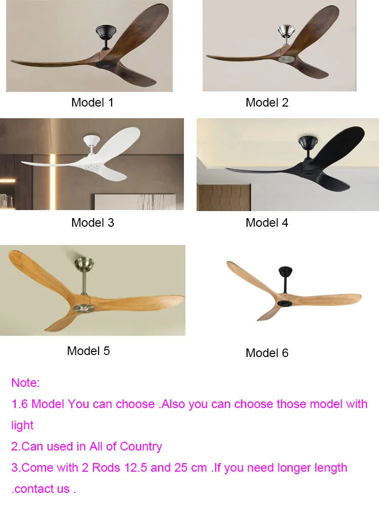 60 70 Inch Large Ceiling Fan Only Remote Control DC Motor Reverse Wood Blades Fans Lighting High Quanlity Design Wooden Fans