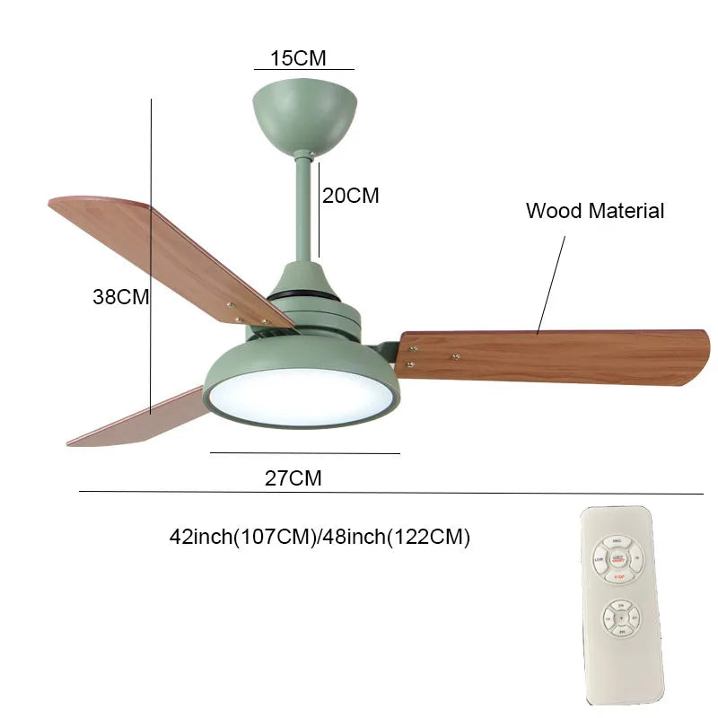 Ceiling Fans 220V Wooden Ceiling Fans With Lights 42 48 Inch Nordic Industrial Wind Blades Cooling Fans Remote Dimming Fan Lamp