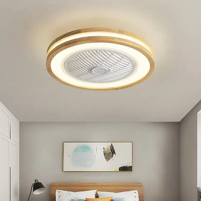 Wood Ceiling Fans + APP Remote Control 110V 220V Round Quadrilateral Led Fan Living Bedroom 20Inch Simple Modern Fans Lighting