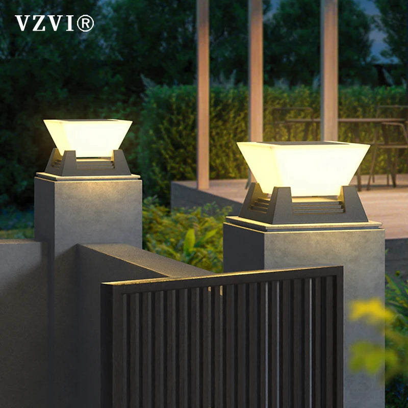 Solar Light Or 220V Hardwire Outdoor Post Light Pillar Lamp Villa Column Lamp Fence Waterproof Gate Patio Garden Lighting