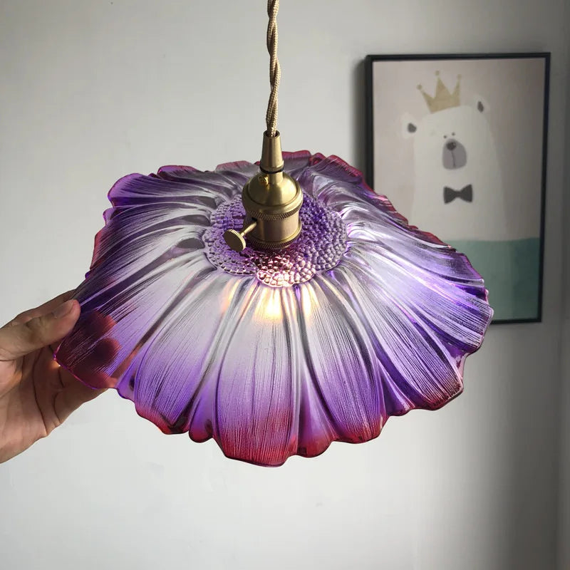 Nordic Purple Glass LED Pendant Light Fixtures Knob Switch Bar Cafe Bedroom Dinning Room Modern Hanging Lamp Luminaria