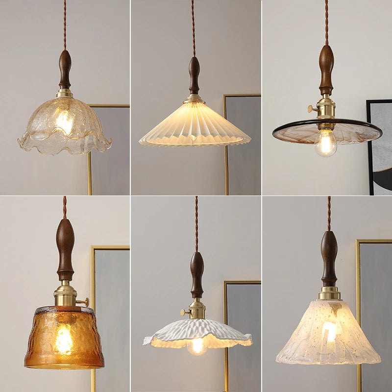 Nordic Wooden Glass Pendant Lights Vintage Fixtures Home Lighting Bedroom Living Room Beside Copper Lamp Hanglamp Luminaria