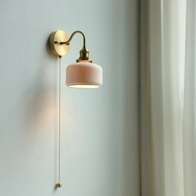 Ceramic Copper Arm Wall Lamp Beside Pull Chain Switch Bedroom Bathroom Stair Japan Style Nordic Modern Wandlamp Applique