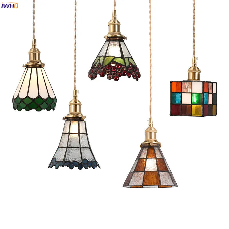 Nordic Modern Copper LED Pendant Lamp Beside Cafe Bedroom Restaurant Japanese Style Glass Hanging Light Luminaria Lamparas