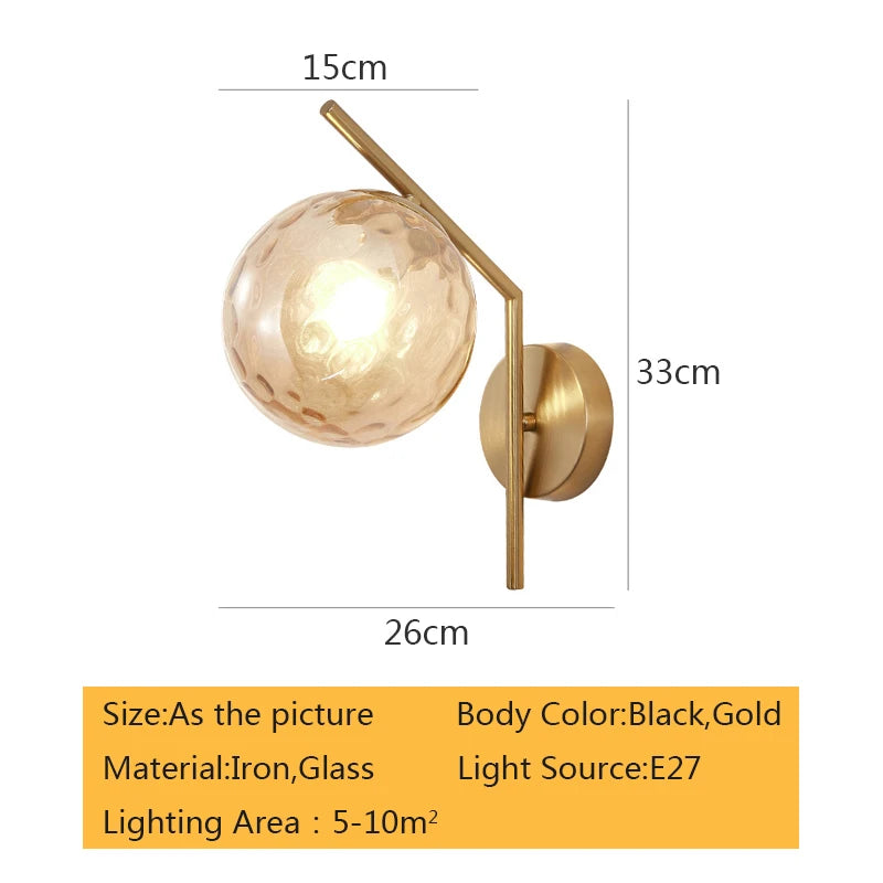 Nordic Glass Ball Wall Lamp Modern Bedroom Bedside Lamp Living Room Corridor LED Wall Light Gold Black Decor Lighting Luminaire