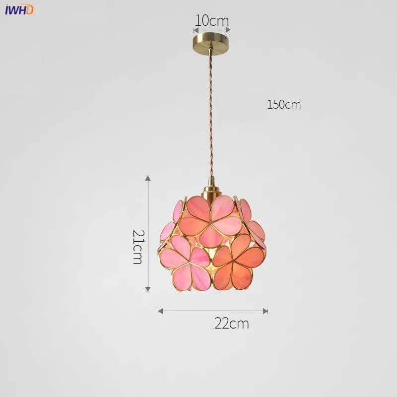 Nordic Flower Copper Pendant Lighting Fixtures Bedroom Dinning Living Room Glass LED Pendant Light Fixtures Luminaria