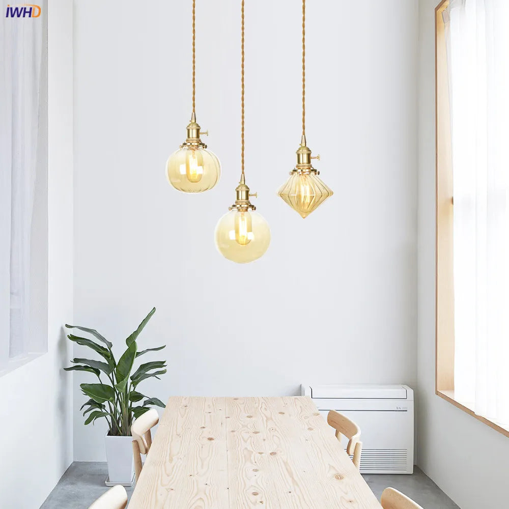 Japan Style Clear Glass Pendant Lights Switch Caft Dinning Living Room Nordic Modern Hanging Lamp Light Lampara Colgante