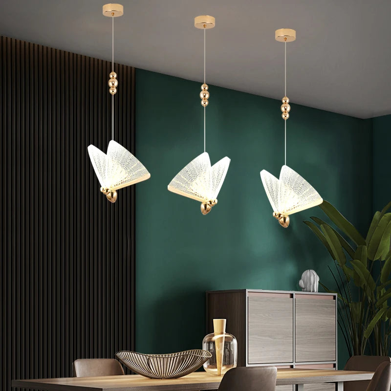 Nordic Butterfly LED Pendant Light Fixtures Creative Dinning Living Room Stair Beside Lights Modern Hanging Lamp Luminaria