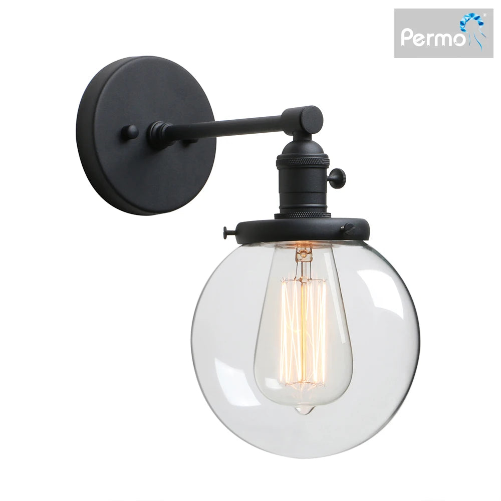 Wall Sconce Light Industrial Wall Lamp with 5.9 Inches Glass Canopy for Kitchen Bathroom Corridor