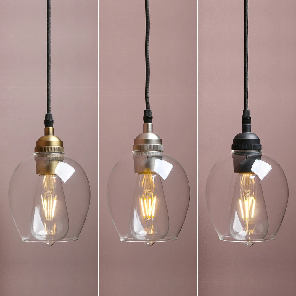 Vintage Pendant Light E27 Base Retro Industrial Metal Finish Clear Glass Ball Shade Pendant Lights