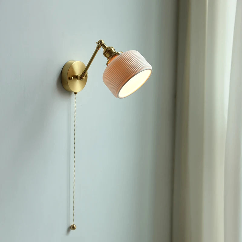 Ceramic Copper Arm Wall Lamp Beside Pull Chain Switch Bedroom Bathroom Stair Japan Style Nordic Modern Wandlamp Applique