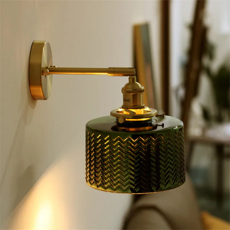 Green Glass Nordic Wall Lamp Beside Bedroom Bathroom Mirror Light Switch Modern Copper Wall Sconce Lighting Luminaria LED