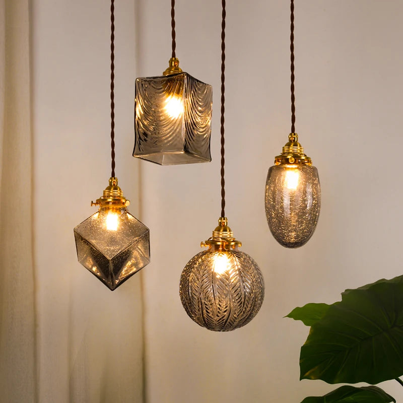 Smoke Grey Glass Ball Pendant light Fixtures Copper Home Lighting Dinning Living Room Lights Modern Hanging Lamp LED