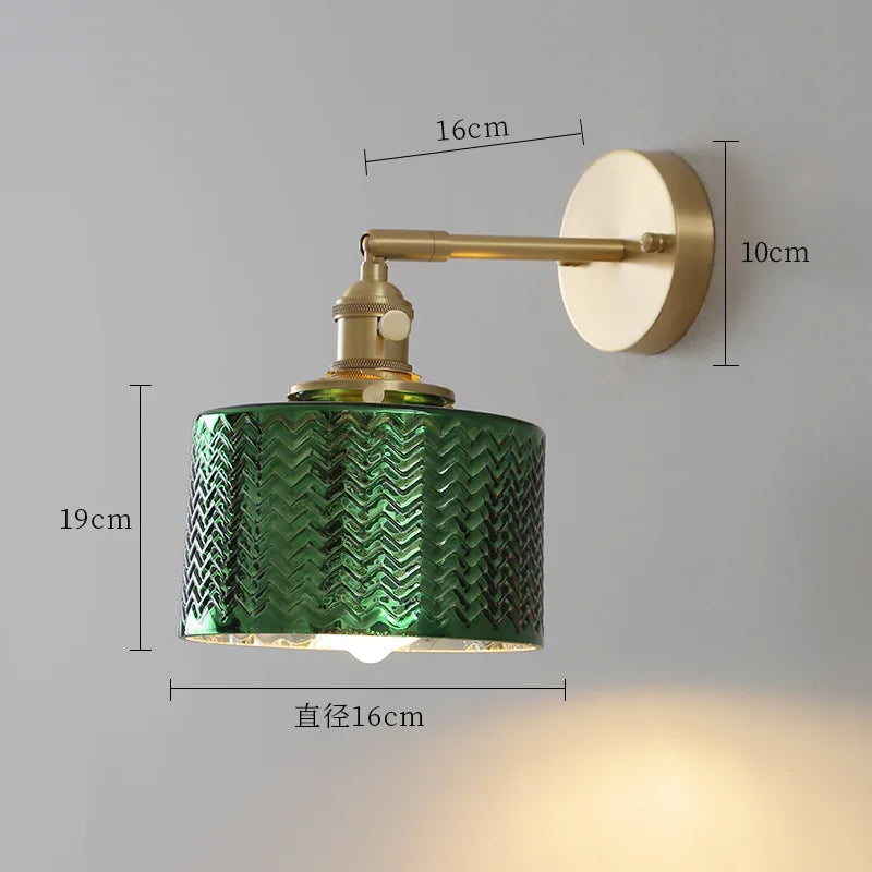 Green Glass Nordic Wall Lamp Beside Bedroom Bathroom Mirror Light Switch Modern Copper Wall Sconce Lighting Luminaria LED