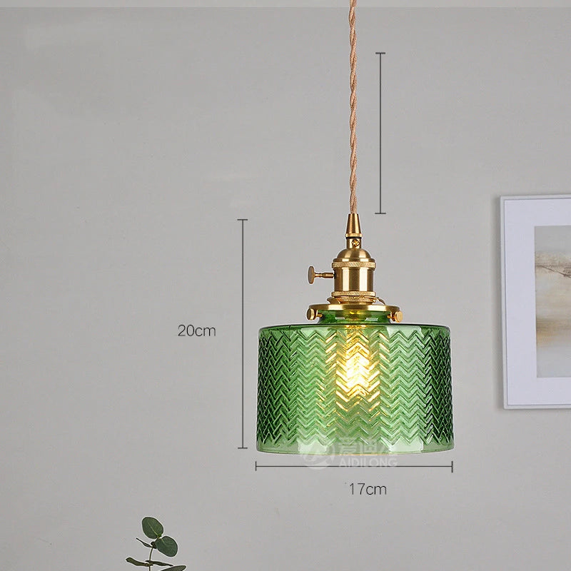 Modern Green Glass Hanging Lamp Copper Knob Switch Dinning Living Room Lights Nordic LED Pendant Light Luminaria Hanglamp