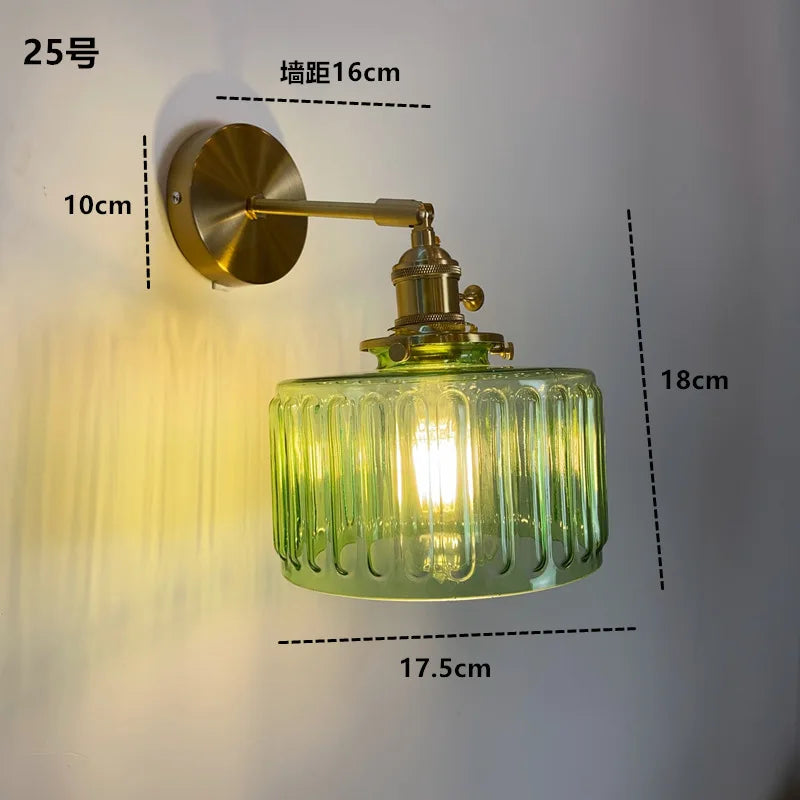 Green Glass Copper Wall Lamp Sconce Beside Bathroom Mirror Stair Light Switch Nordic Modern Wandlamp Luminaria Lighting