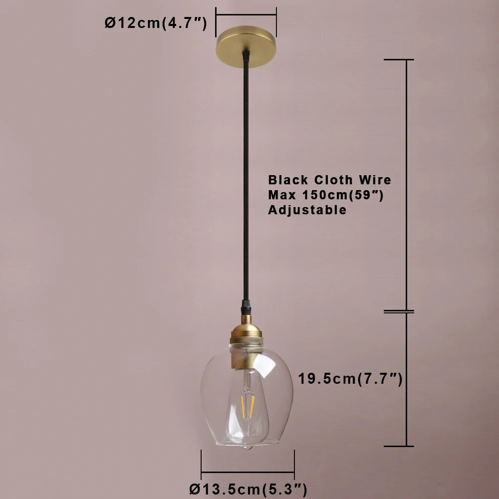 Vintage Pendant Light E27 Base Retro Industrial Metal Finish Clear Glass Ball Shade Pendant Lights