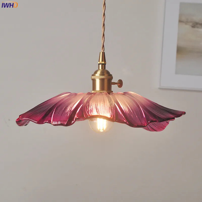 Nordic Purple Glass LED Pendant Light Fixtures Knob Switch Bar Cafe Bedroom Dinning Room Modern Hanging Lamp Luminaria