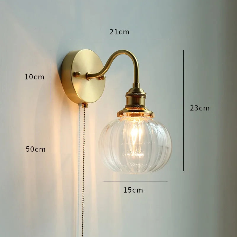 Nordic LED Bathroom Mirror Light Fixture Pull Chain Switch Home Lighting Copper Glass Nodern Wall Lamp Sconce Lampara Pared