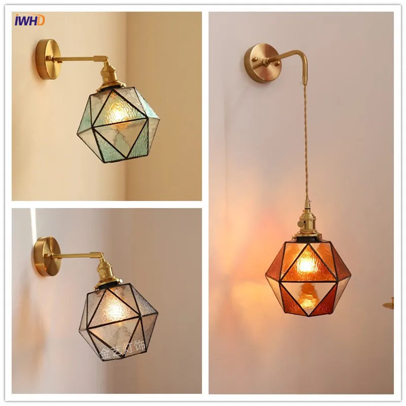 Japan Style Copper LED Wall Lights Fixtures Switch Beside Bathroom Mirror Stair Light Glass Modern Wall Lamp Sconce