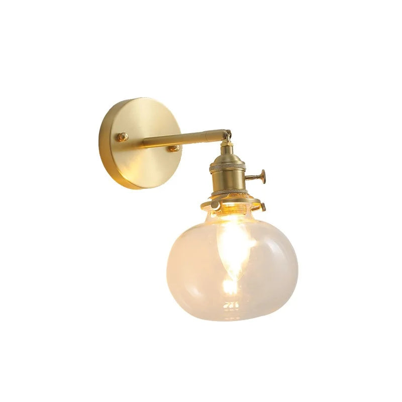 Nordic Modern Copper Wall Lamp Beside Knob Switch Gray Glass Ball Bathroom Mirror Stair Light LED Wandlamp Luminaira