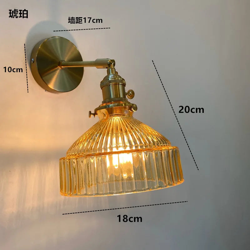 Amber Glass LED Wall Light Fixtures Switch On/Off Beside Lamp Bedroom Cafe Stair Nordic Modern Wall Sconce Applique Murale