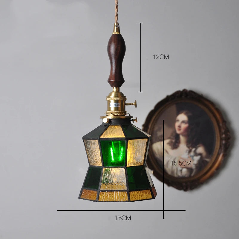 Colorful Glass Copper Pendant Lamp Wood Knob Switch Beside Bedroom Dinning Room Nordic Modern Hanging Light LED Hanglamp