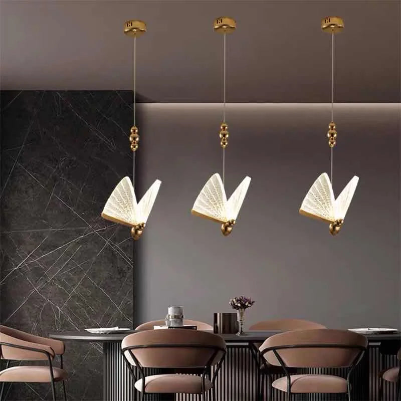 Nordic Butterfly LED Pendant Light Fixtures Creative Dinning Living Room Stair Beside Lights Modern Hanging Lamp Luminaria