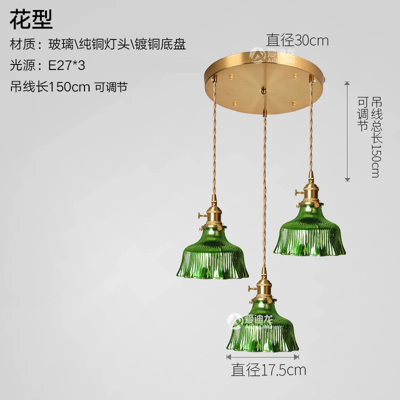 Nordic Green Glass Hanging Lamp Copper Switch Bedroom Bar Coffe Modern LED Pendant Light Fixtures Hanglamp Home Lighting