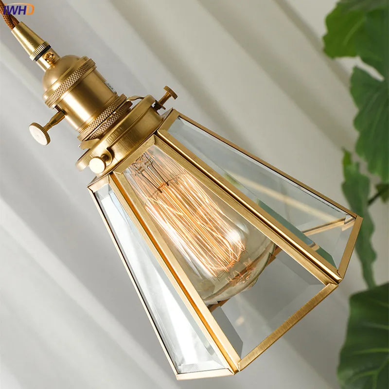 Nordic Style Copper LED Pendant Light Fixtures Glass Lampshade Cafe Restaurant Bedroom Vintage Lamp Hanging Lights Hanglamp