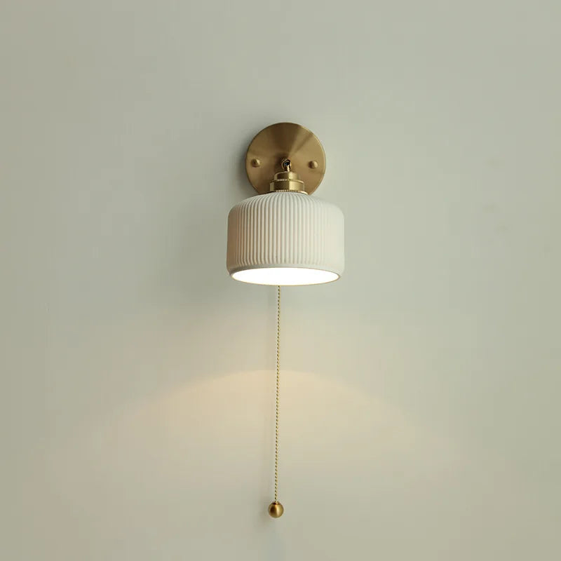 Modern Copper LED Wall Light Pull Chain Switch Bathroom Mirror Stair Lights Nordic Ceramic Wall Lamp Sconce Luminaira