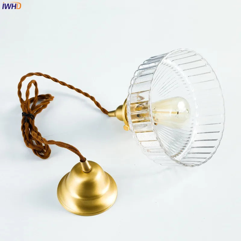 Japanese Style Copper LED Pendant Lights Fixtures Home Lighting Bedroom Dinning Room Glass Ball Vintage Lamp Hanging Light