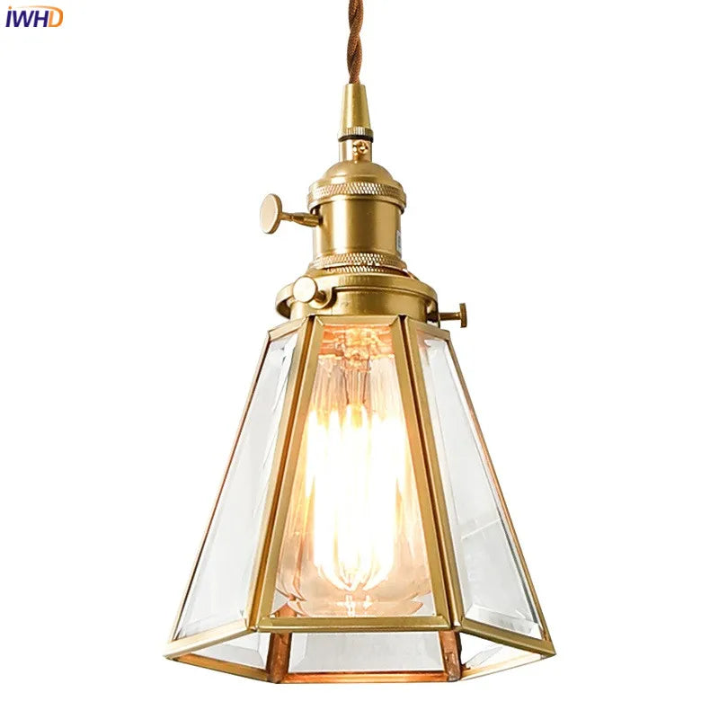 Nordic Style Copper LED Pendant Light Fixtures Glass Lampshade Cafe Restaurant Bedroom Vintage Lamp Hanging Lights Hanglamp