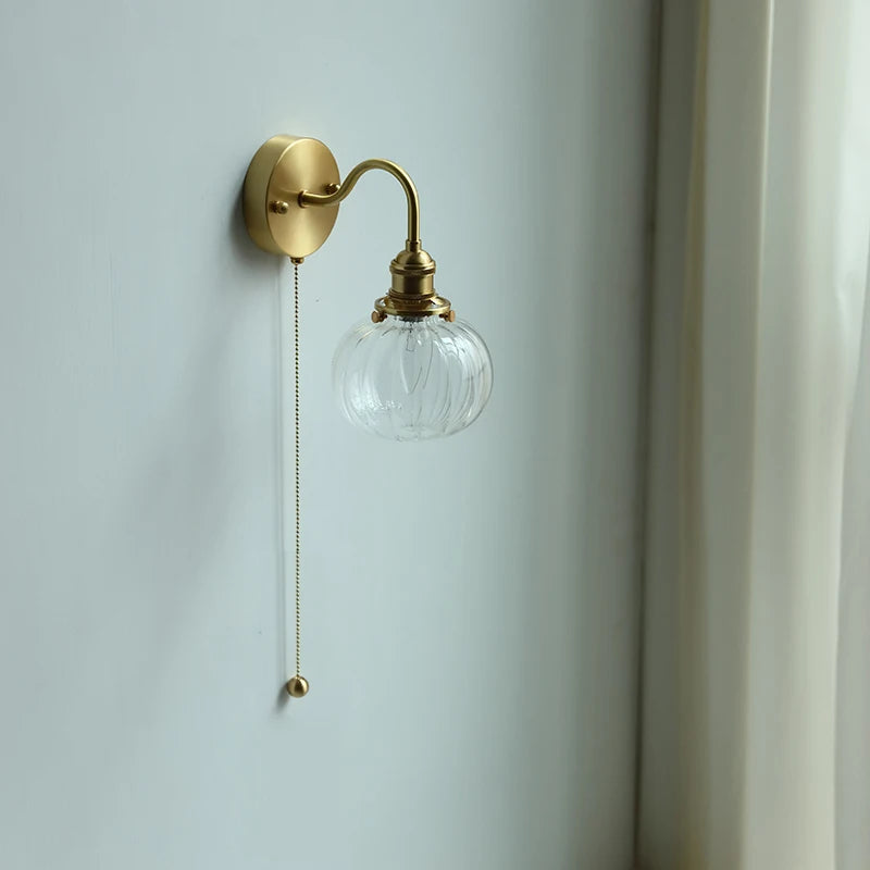 Nordic LED Bathroom Mirror Light Fixture Pull Chain Switch Home Lighting Copper Glass Nodern Wall Lamp Sconce Lampara Pared