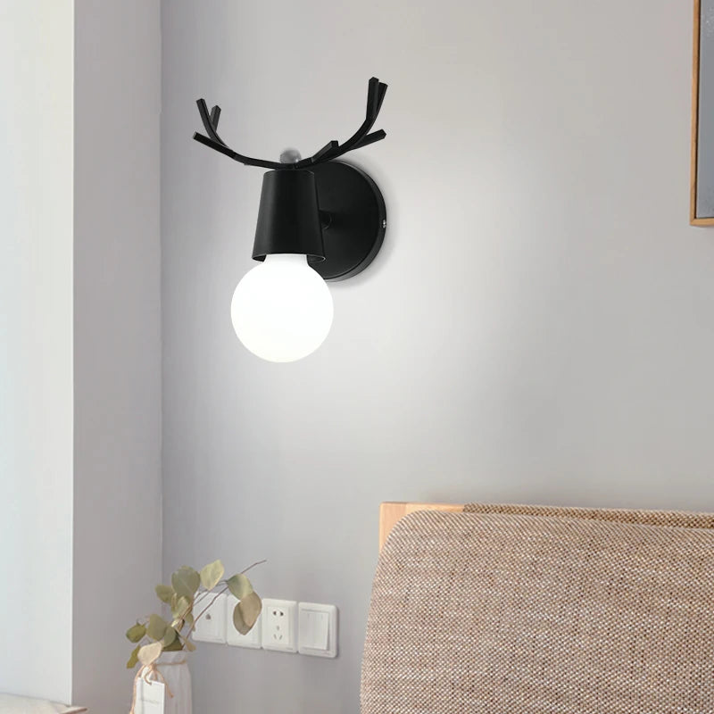 Nordic Antlers Wall Lamps Modern Deer Wall Sconce Bedroom Bedside Light Children Room Colorful Wall Lighting Fixture