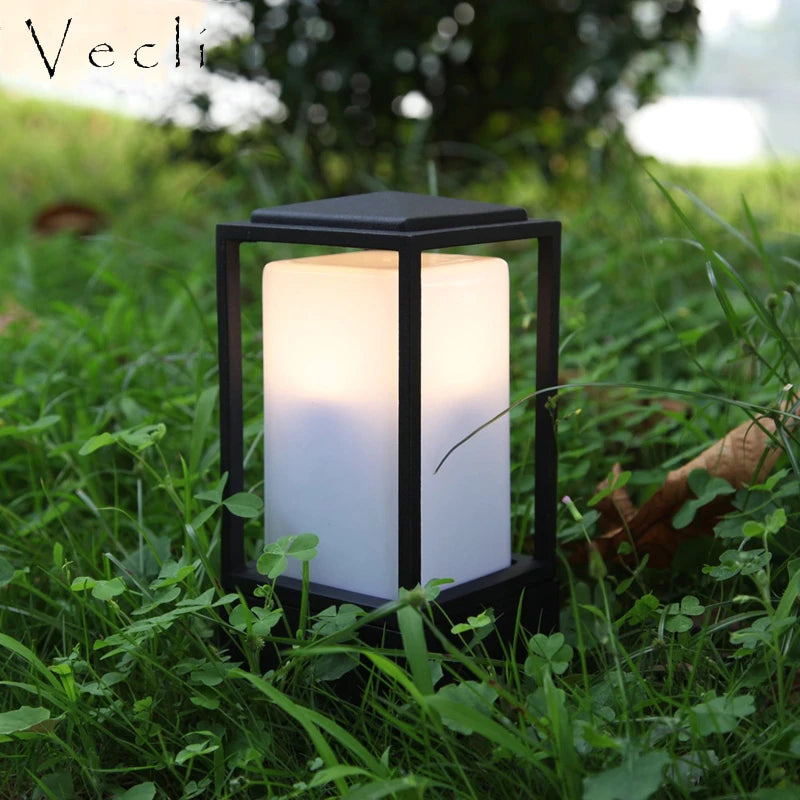 Cube shape outdoor creative light pillars aluminium art post lamps balcony garden residential foco exterior led