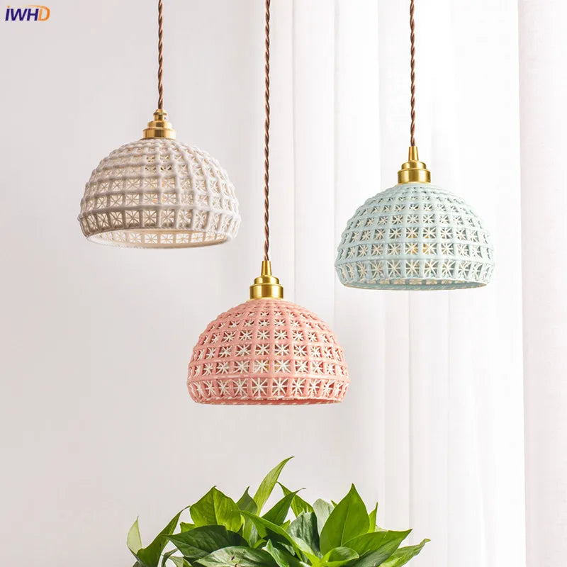 Nordic Modern Ceramic Pendant Lamp Bedroom Living Room Cafe Japan Style Copper Hanging Light Luminaria Lighting Hanglamp