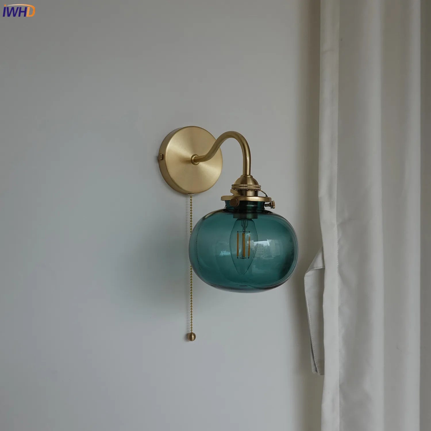 Bule Glass Ball Wall Lights For Home Pull Chain Switch Bedroom Bathroom Mirror Stair Light Nordic Modern Wall Sconce LED