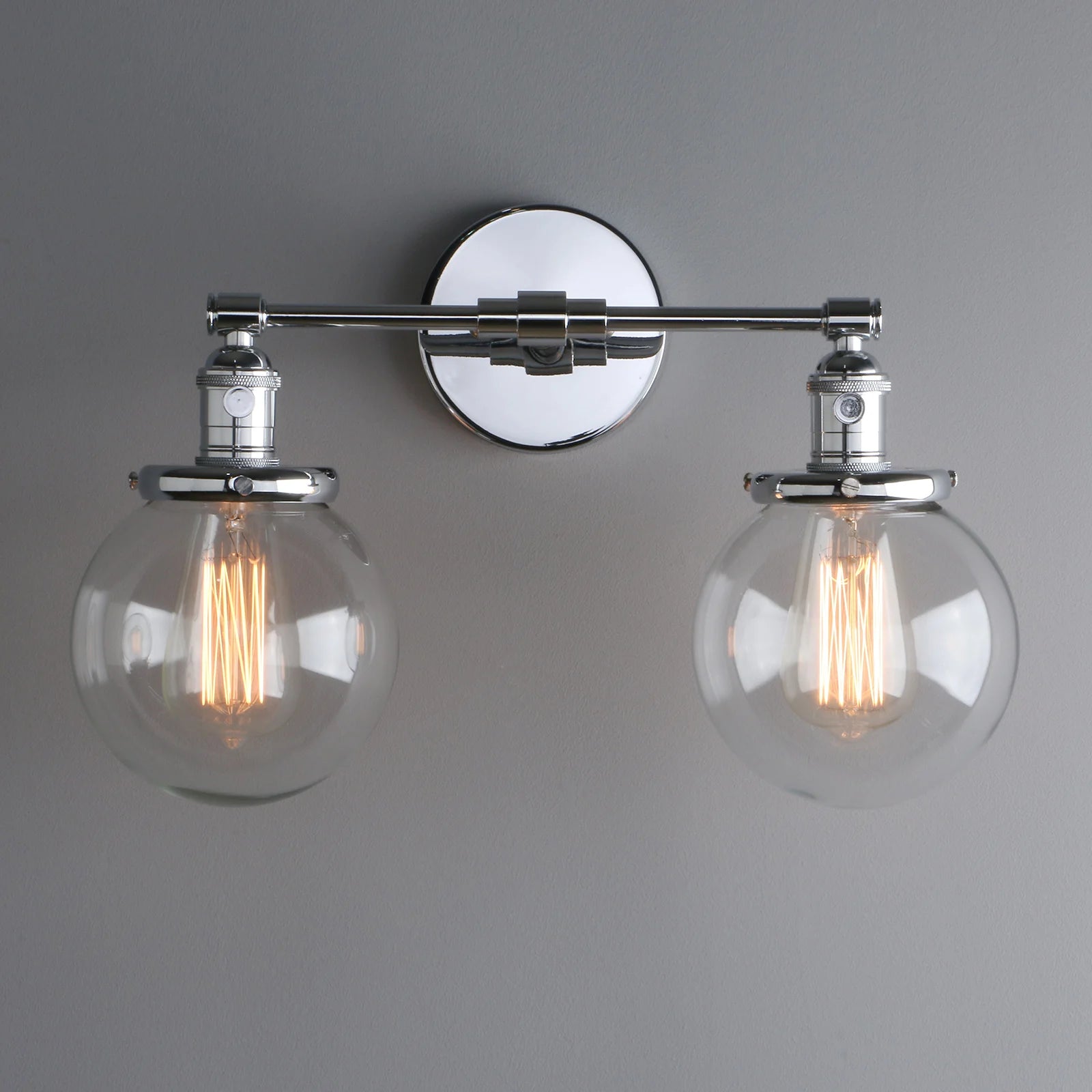 Vintage 5.9'' Glass Ball Shade Loft Globe Glass Double Heads Wall Light Retro Wall Lamp E27 Sconce Fixtures for Home Decor