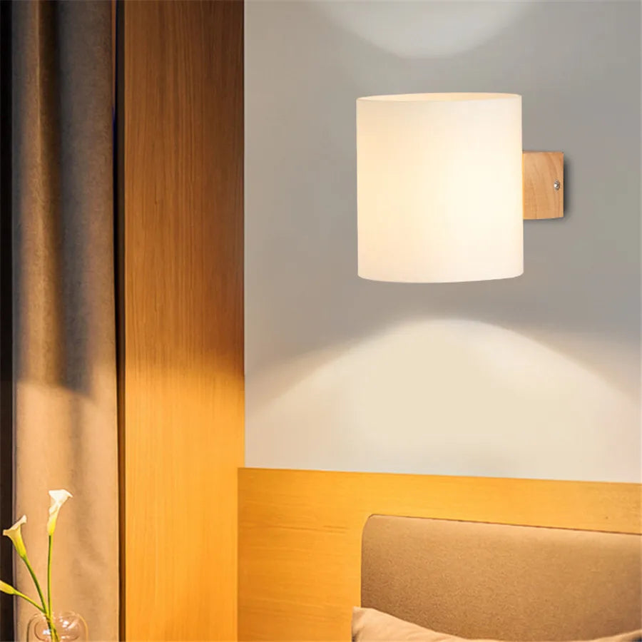 Nordic Sconce Wooden Wall Light with Glass Lampshade Home Decorative Creative Indoor Bedside Led Wall Lamp Wood Night Lights