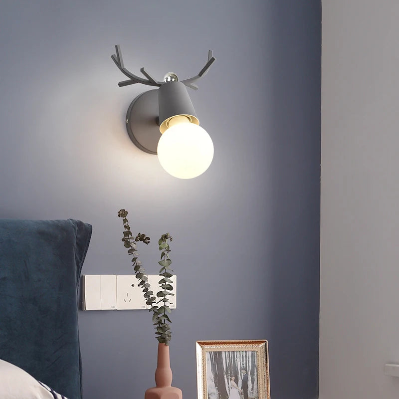 Nordic Antlers Wall Lamps Modern Deer Wall Sconce Bedroom Bedside Light Children Room Colorful Wall Lighting Fixture