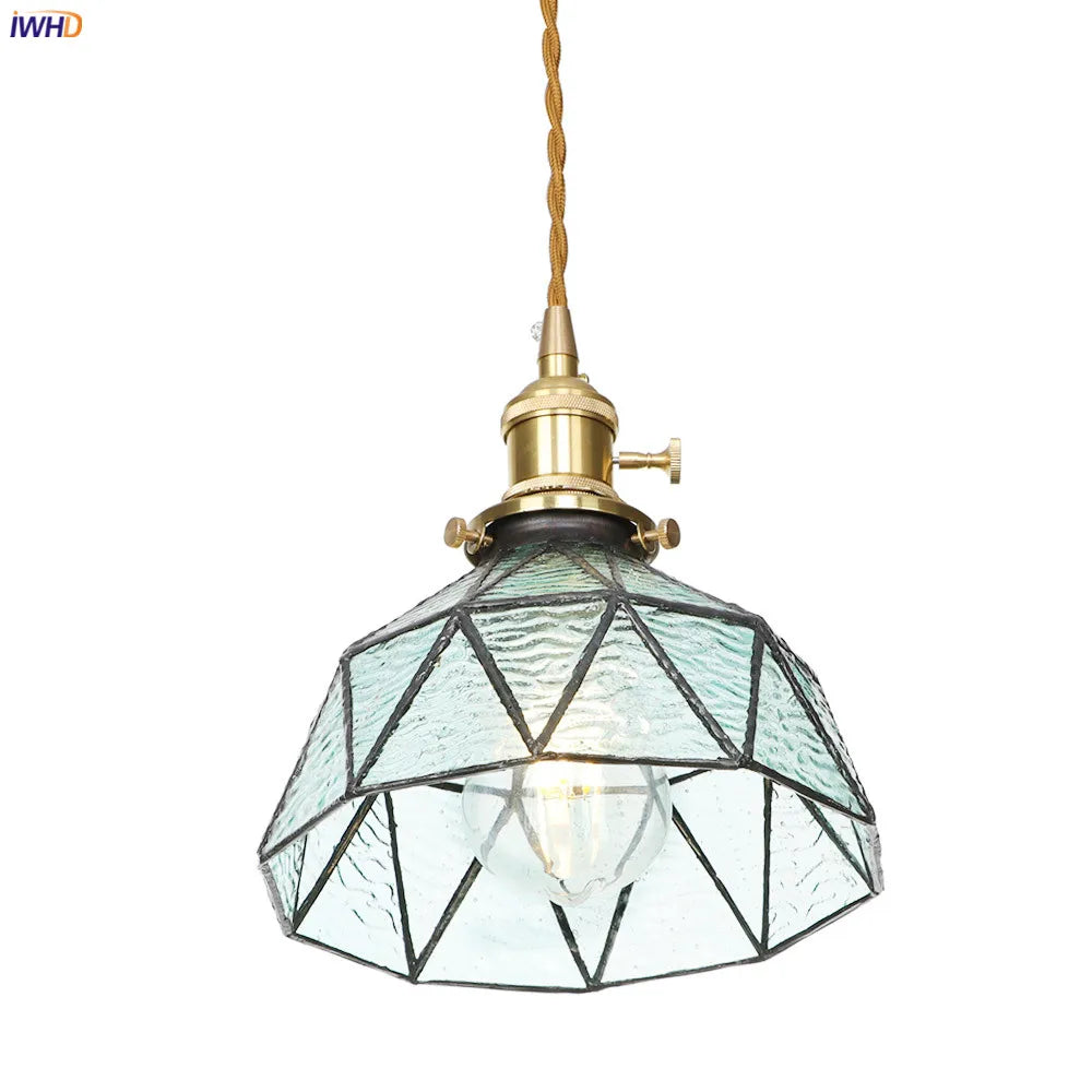 Japan Style Bule Glass Pendant Lights Kitchen Cafe Bar Living Room Switch Nordic Modern Copper Hanging Lamp Light Luminaria