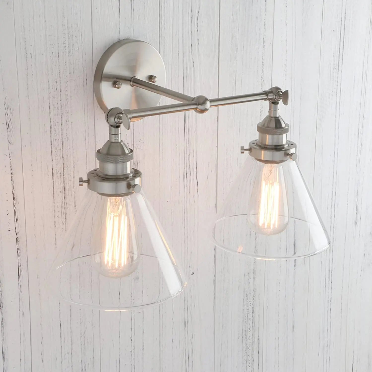 Modern 7.3'' Funnel Glass Loft Metal Double Heads Wall Light Retro Brass Country Style E27 Edison Sconce Lamp Fixtures