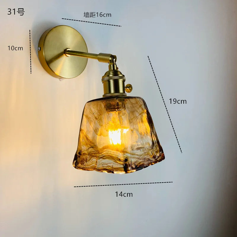 Green Glass Copper Wall Lamp Sconce Beside Bathroom Mirror Stair Light Switch Nordic Modern Wandlamp Luminaria Lighting