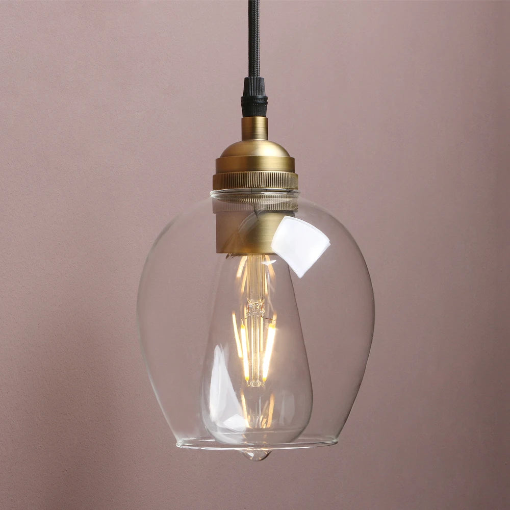 Vintage Pendant Light E27 Base Retro Industrial Metal Finish Clear Glass Ball Shade Pendant Lights