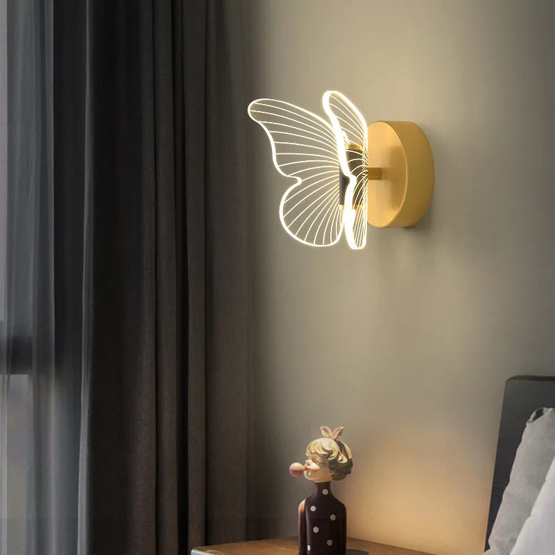 Nordic Butterfly Wall Lamp Light Luxury Creative Master Bedroom Bedside For Net Red Modern Minimalist Living Room Tv Background