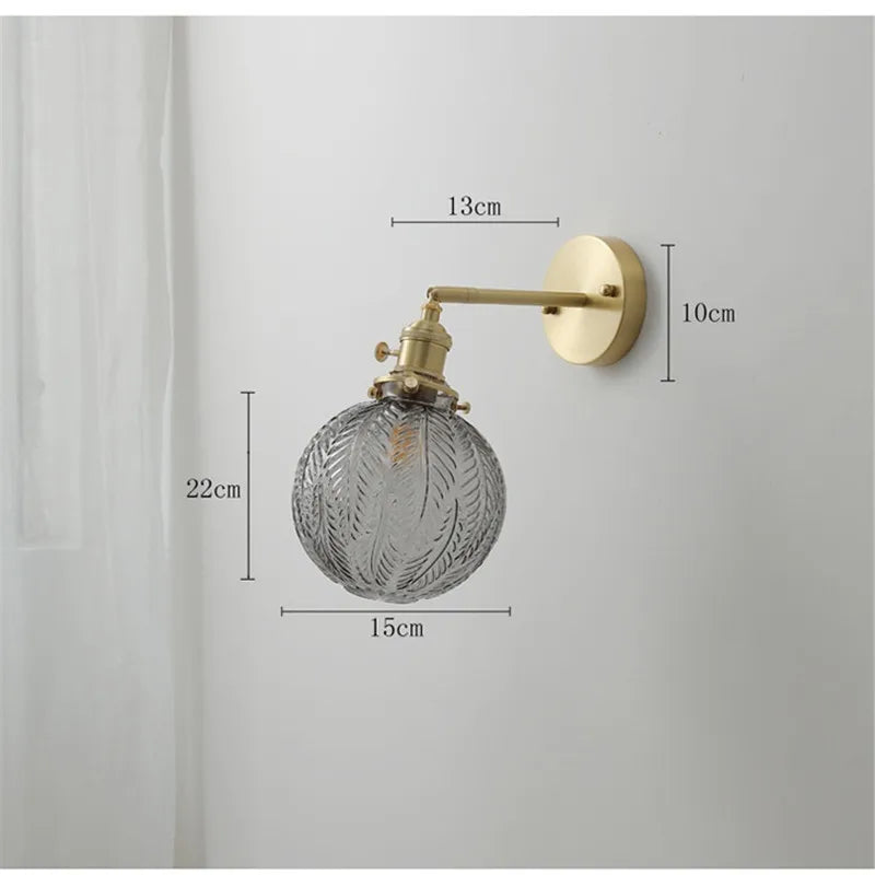 Nordic Modern Copper Wall Lamp Beside Knob Switch Gray Glass Ball Bathroom Mirror Stair Light LED Wandlamp Luminaira