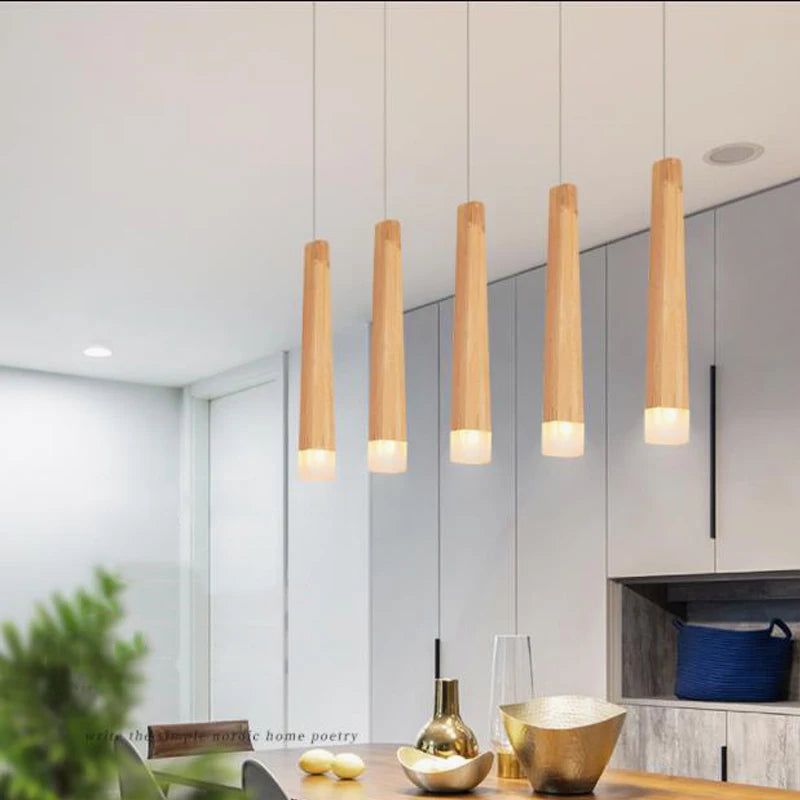 Wood LED Pendant Light 7W hang lamp dining/living room Kitchen Island Shop bar cafe droplight Long Tube nordic pendant lights