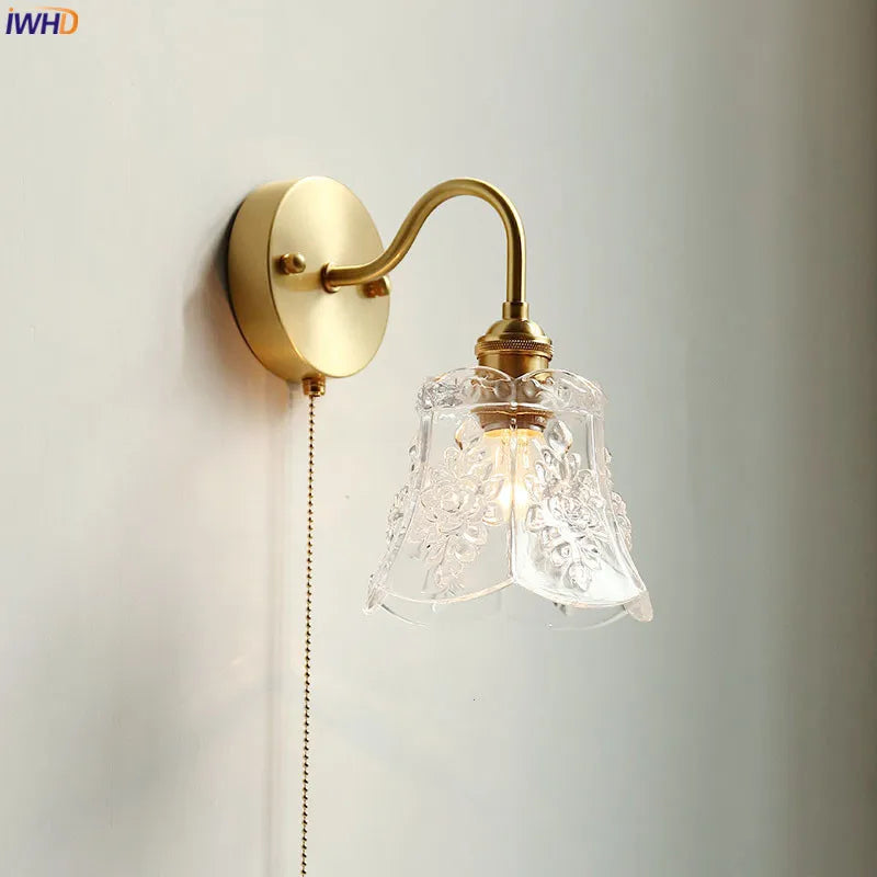 Modern Glass LED Bathroom Mirror Light Pull Chain Switch Bedroom Home Lighting Nordic Copper Wall Lamp Sconce Luminaria